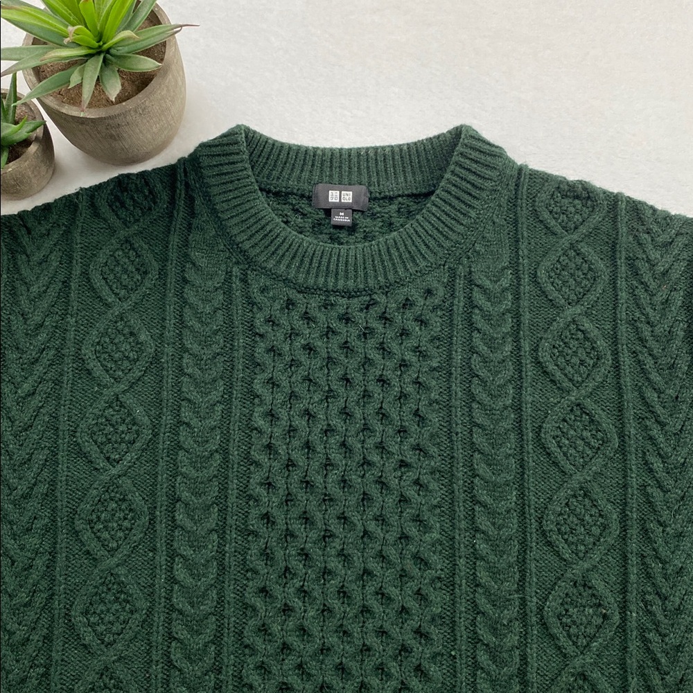 Uniqlo Low Gauge Multi Knit Crewneck Long Sleeve Pullover Sweater (Dark Green) - Picture 5 of 16